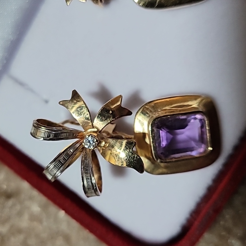 14k Vintage Purple  Ameythst Earrings - Picture 7 of 9